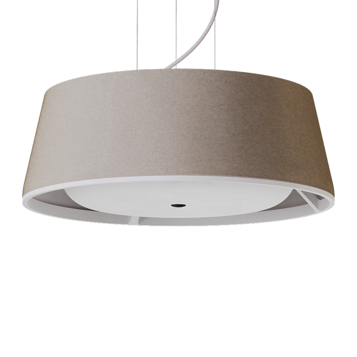 The Nobi Pendant in desert, a fabric pendant light with the sensor lens in the centre of the diffuser.