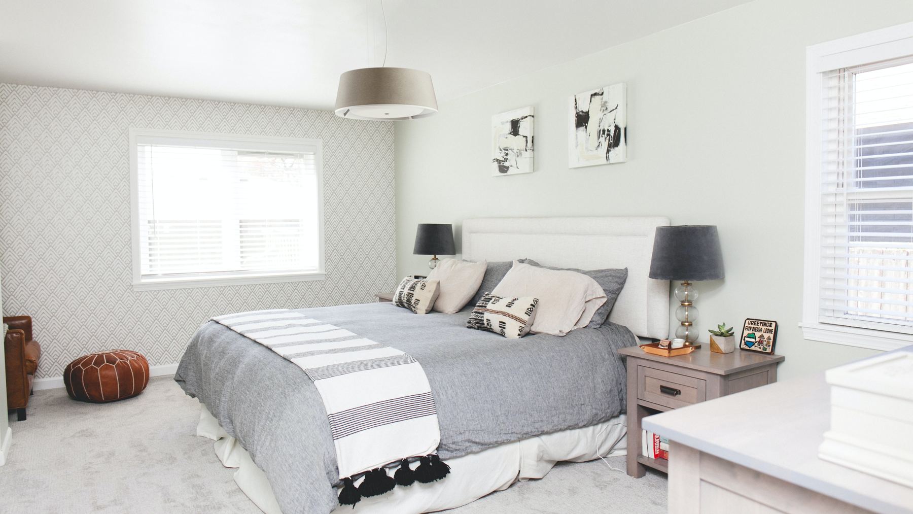 A resident bedroom with a Nobi Pendant light.